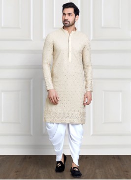 Cream Color Embroidered Dhoti Style Kurta Pajama