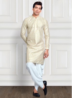 Cream Embroidered Readymade Kurta Pajama