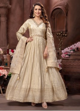 Cream Silk Designer Anarkali Suit