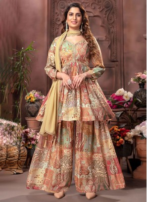 Crepe Silk Multi Color Palazzo Suit