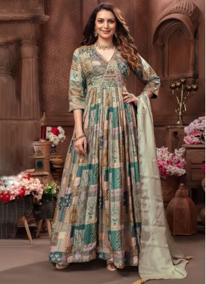 Crepe Silk Printed Readymade Anarkali Suit