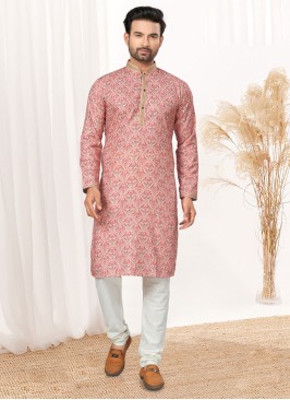 Dark Peach Readymade Kurta Pajama For Men