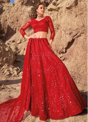 Graceful Red Embroidered Net Bridal Lehenga Choli