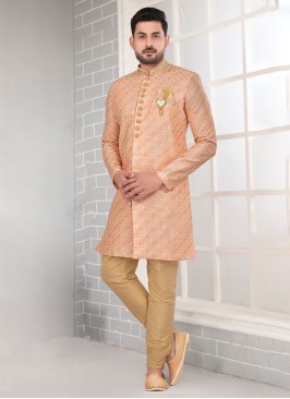 Designer Art Silk Indowestern In Orange Color