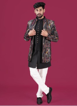 Designer Black Jacket Style Indowestern In Imported