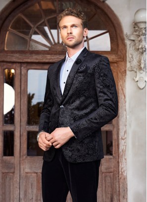 Designer Black Velvet Blazer For Men