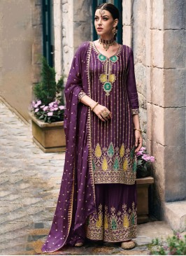 Designer Chinon Purple Dress Material