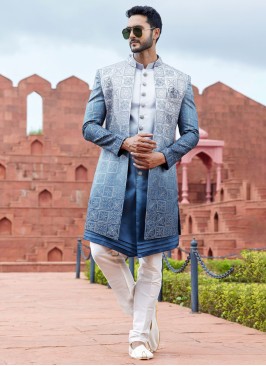 Designer Embroidered Jacket Style Indowestern Set