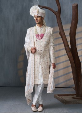 Designer Embroidered Sherwani Set With Dupatta