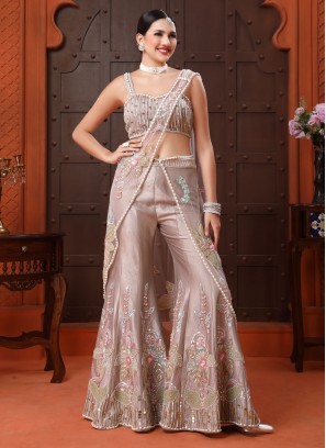 Designer Grey Silk Indowestern Lehenga Choli with Stylish Dupatta