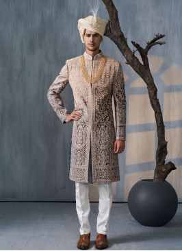 Designer Heavy Embroidered Shaded Color Velvet Sherwani