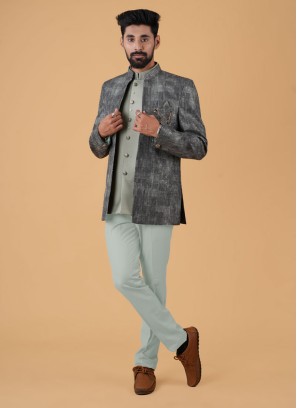 Designer Jacket Style Green Jodhpuri Suit