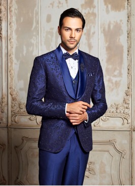 Designer Jacquard Silk Fabric Suit In Blue