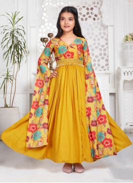 Designer Mustard Yellow Gown For Girls