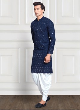 Designer Navy Blue Dhoti Style Chiffon Silk Kurta Pajama