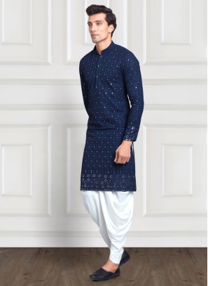 Designer Navy Blue Dhoti Style Chiffon Silk Kurta Pajama