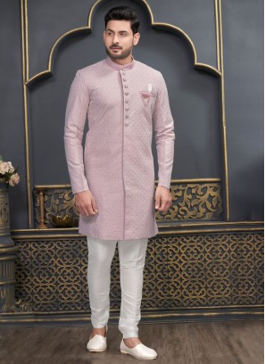 Designer Onion Pink Indowestern In Art Silk