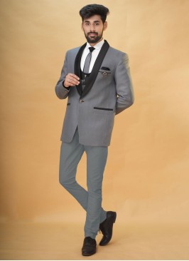 Designer Party Wear Grey Imported Tuxedo Set