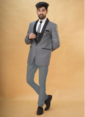 Designer Party Wear Grey Imported Tuxedo Set