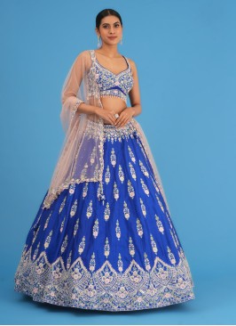 Designer Royal Blue Silk Embroidered Lehenga Choli