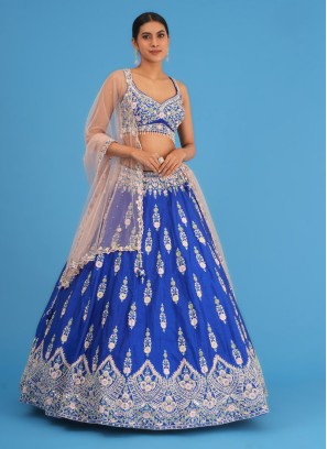 Designer Royal Blue Silk Embroidered Lehenga Choli