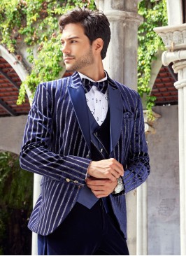 Designer Zari Work Blue Suit For Wedding