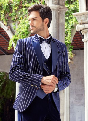 Designer Zari Work Blue Suit For Wedding