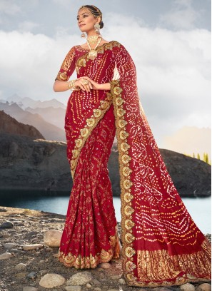 Designer Maroon Wedding Wear Bhandhani Saree