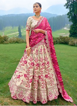 Gorgeous Festive Wear Cream Silk Lehenga Choli With Dupatta