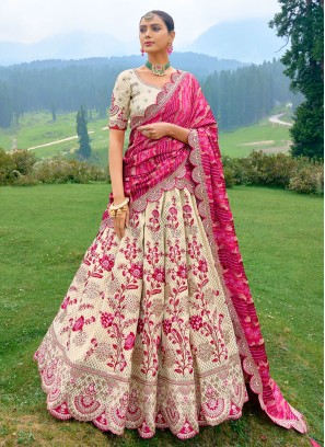 Gorgeous Festive Wear Cream Silk Lehenga Choli With Dupatta