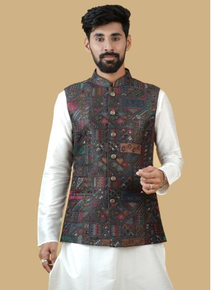 Embroidered Silk Nehru Jacket For Wedding