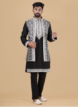 Embroidered Silk Nehru Jacket Set