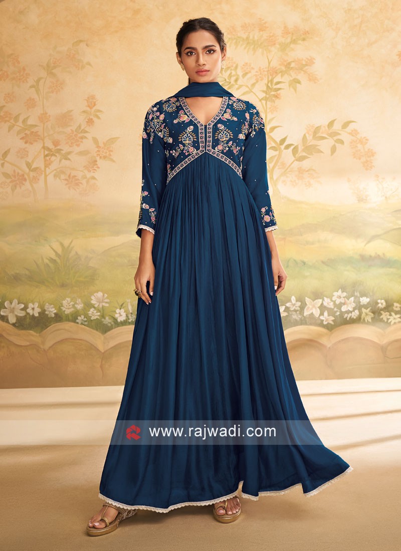 Designer blue colour ethnic anarkali dress for beautiful wedding looks