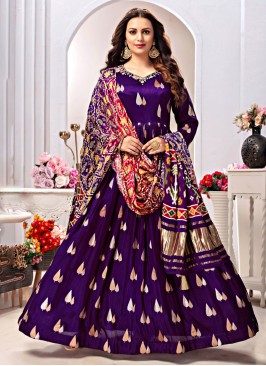 Ethnic Purple Designer Anarkali Dress With Dupatta