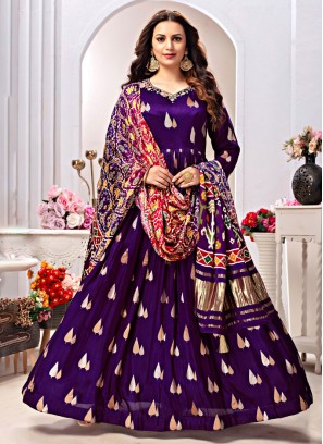 Ethnic Purple Designer Anarkali Dress With Dupatta