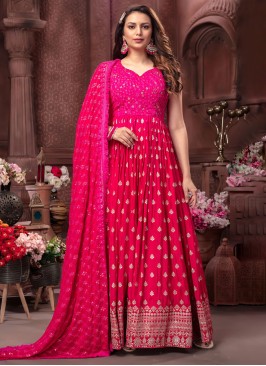 Exquisite Rani Colored Embroidered Anarkali Dress