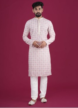 Fancy Print Kurta Pajama In Cotton Silk