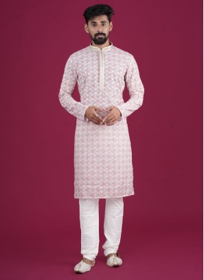 Fancy Print Kurta Pajama In Cotton Silk