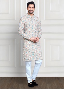 Fancy Printed Cotton Silk Kurta Pajama For Men