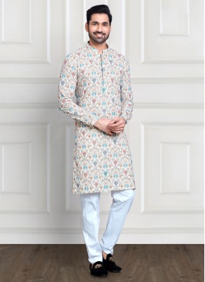 Fancy Printed Cotton Silk Kurta Pajama For Men