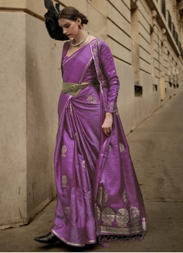 Elegant Purple Woven Classic Banarasi Silk Saree