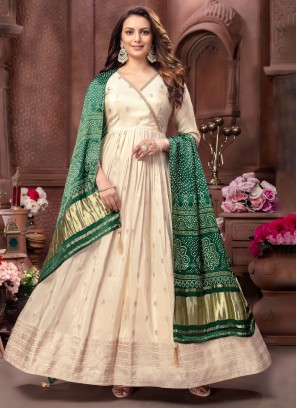 Festive Silk Anarkali Dress With Gajji Silk Dupatta