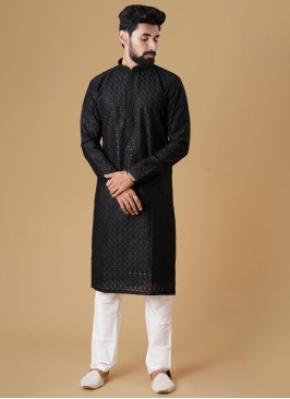 Festive wear Black Kurta Pajama In Georgette