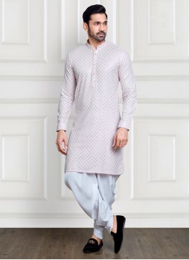 Festive Wear Embroidered Light Pink Kurta Pajama