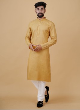 Festive Wear Fawn Kurta Pajama In Cotton