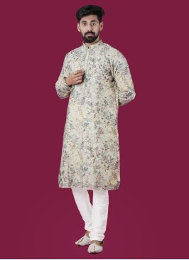 Festive Wear Floral Printed Kurta Pajama In Cotton Silk