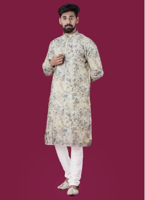 Festive Wear Floral Printed Kurta Pajama In Cotton Silk