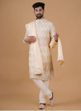 Festive Wear Golden Kurta Pajama In Silk