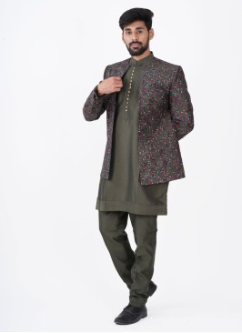 Festive Wear Green Indowestern In Imported