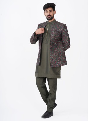 Festive Wear Green Indowestern In Imported